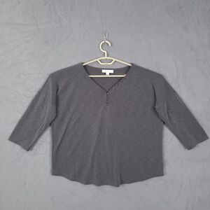 Pure Jill Top Shirt Womens Large Gray Dolman Sleeve Henley Soft Button Pullover
